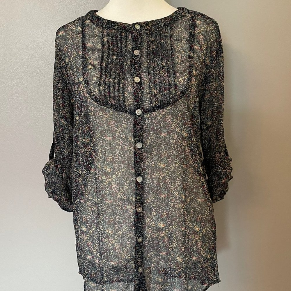 Tramp Navy Floral Boho Tunic Shirt Size Small